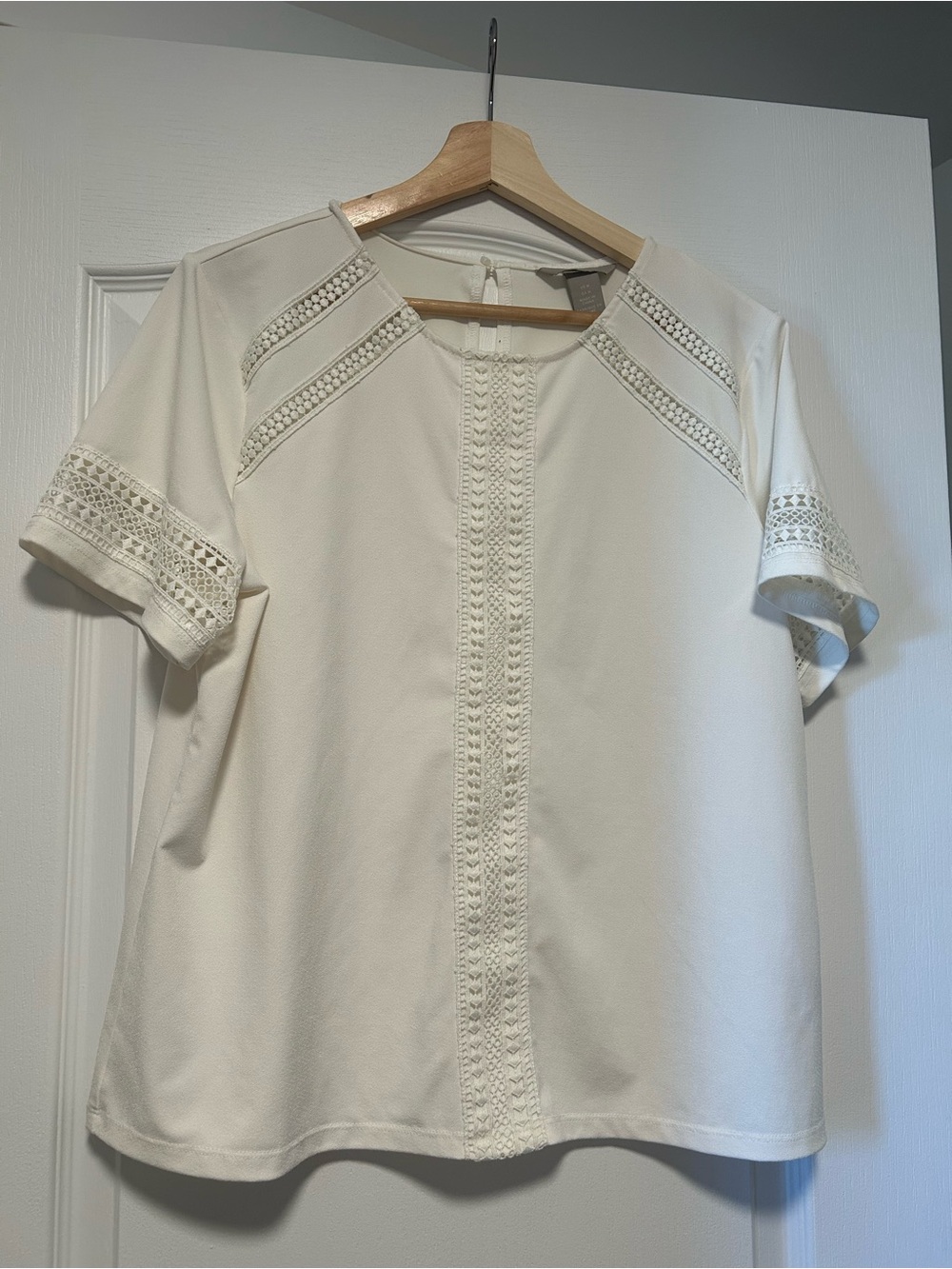 H&M Cream Short Sleeve Top with Lace Insets